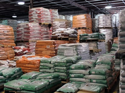 fertilizer stacked in warehouse
