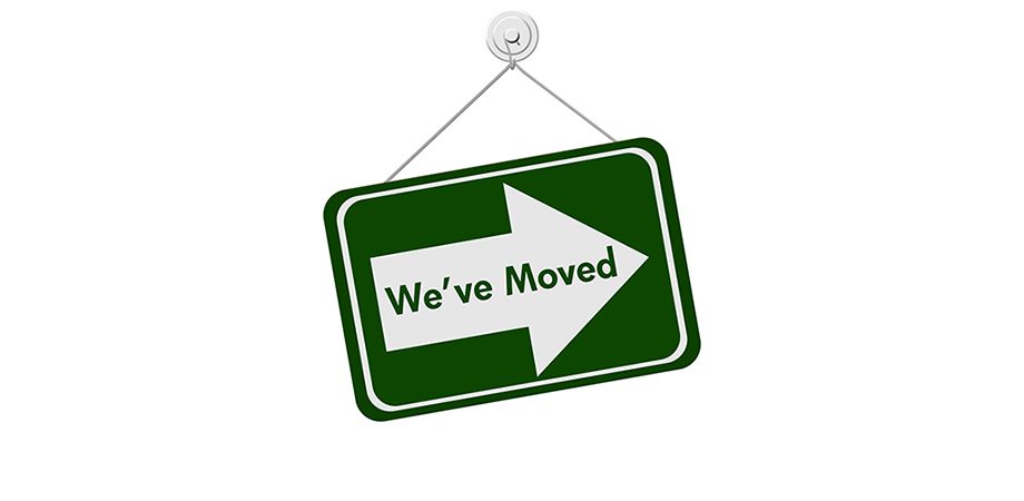 We've Moved green arrow sign for two new locations