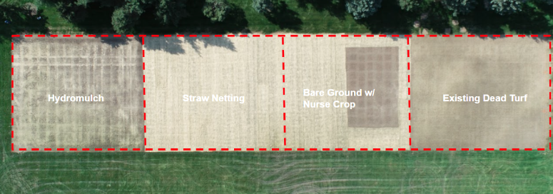 Aerial photo of area right after seeding on April 9, 2024